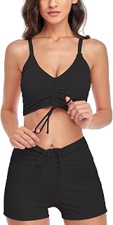 Conjunto de biquíni feminino plus size, cintura alta, tanquíni push up com shorts, roupa de banho de duas peças roupa de praia