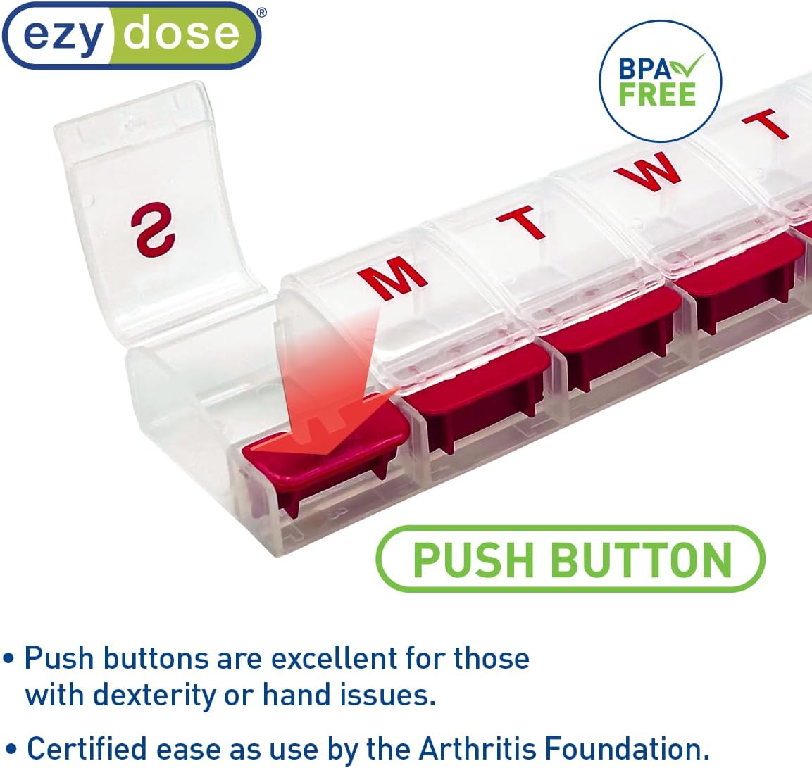 Ezy Dose Weekly (7-Day) Pill Organizer, X-Large Medicine Case, Clear/Red image 4