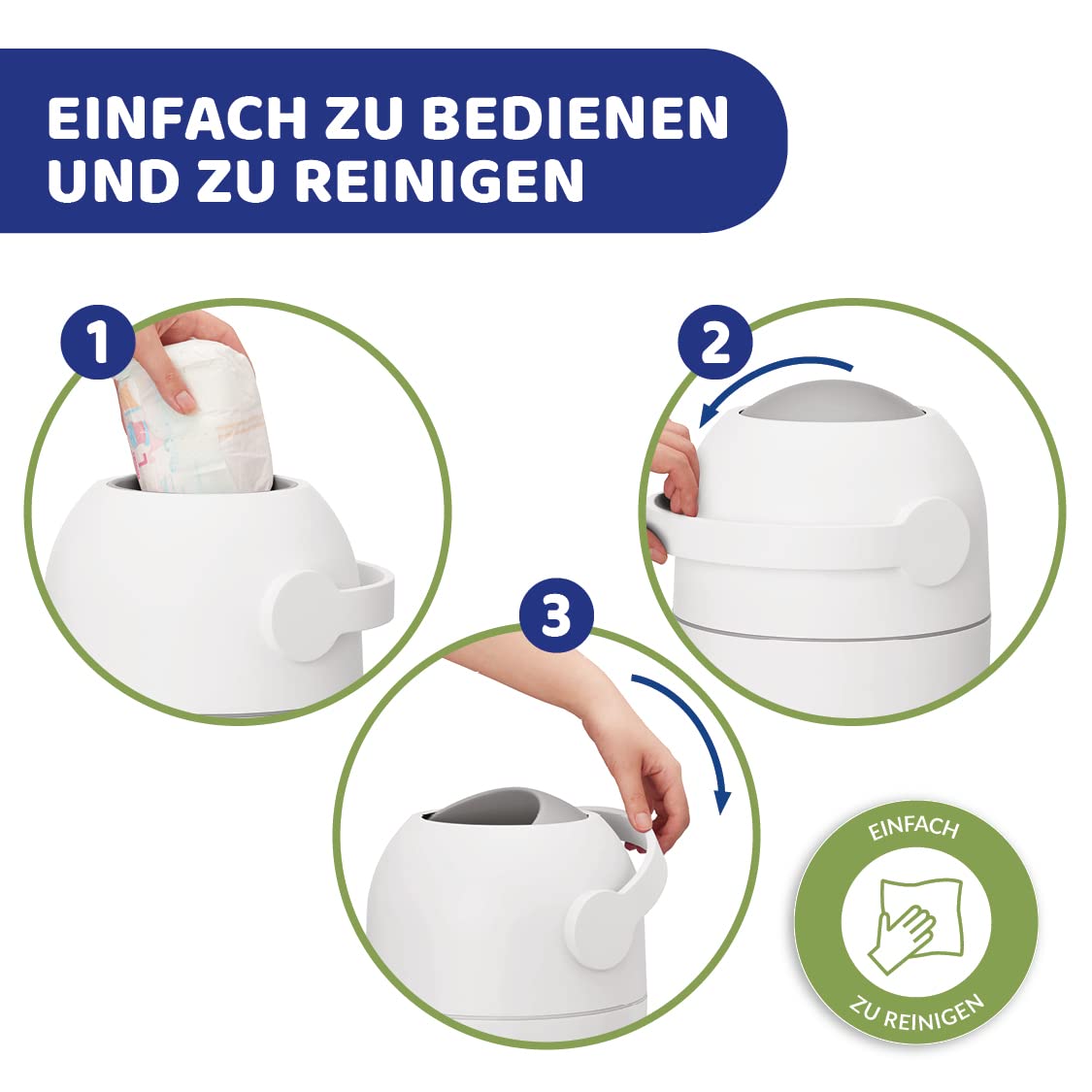 Chicco Windeleimer Odour Off, geruchsdichtes System, platzsparender Baby Windeleimer mit Deckel, ohne Nachfüllkassetten