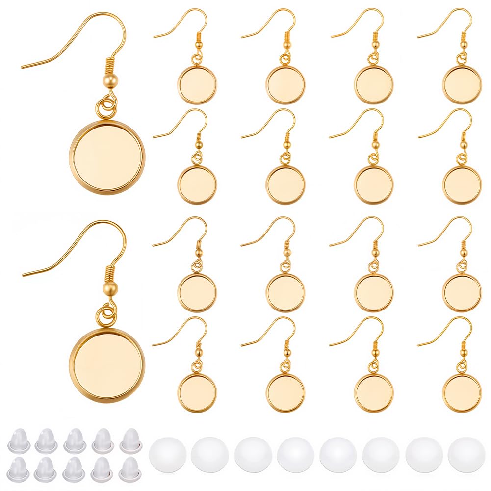 1 Box 60pcs Genuine 18K Gold Plated Cabochon Earring Blanks 12mm Bezel Earring Blanks Pendant Trays with Glass Cabochons Setting Accessories for Jewellery Making Accessories DIY-image-15