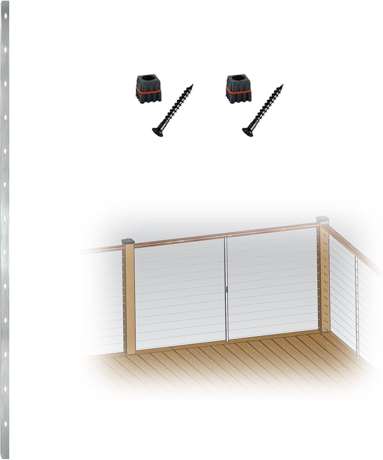 Myard Square Pre-Drilled Intermediate Picket Post with Connectors for 1/8" Level Furniture Cable Railings, Length 50" with 12 Angled Offset Elongated Holes (50", Black, 4-Pack)