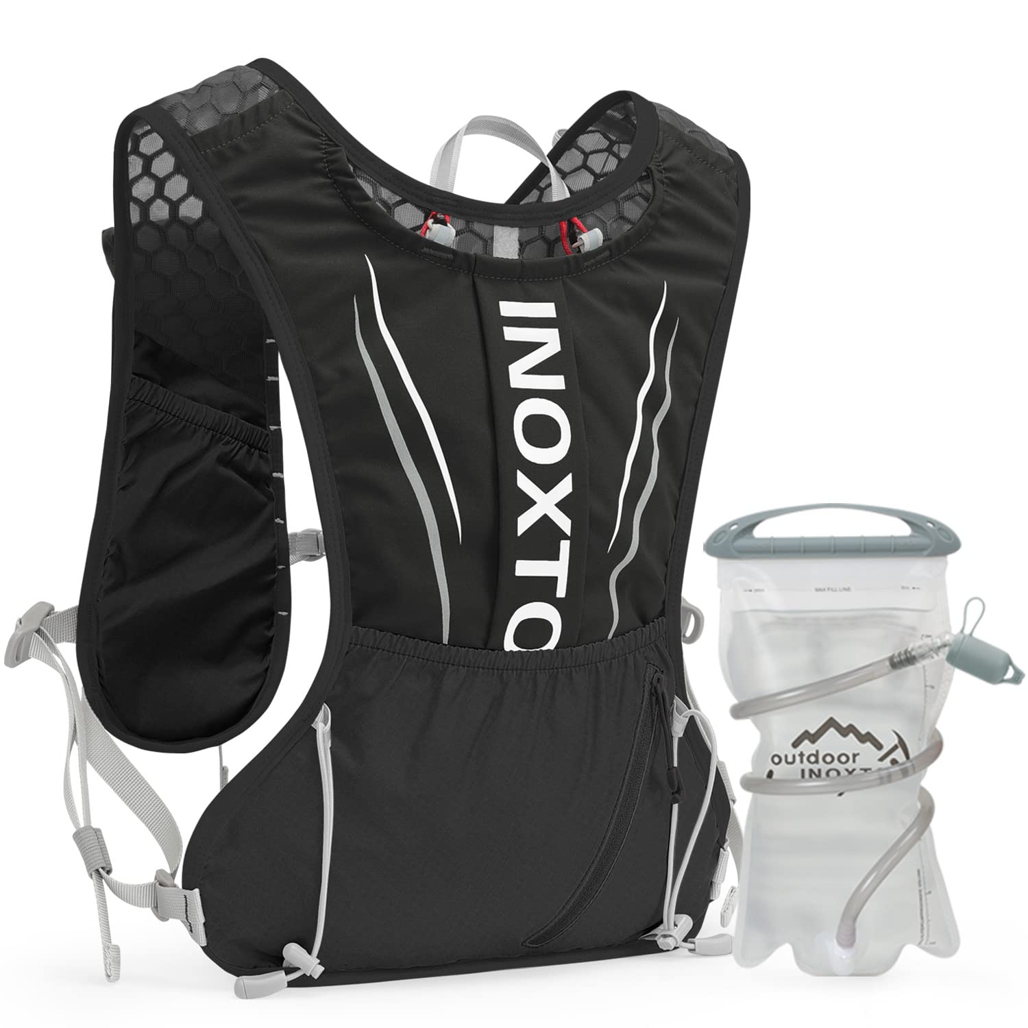 IX INOXTO Gilet d'hydratation de Course pour Homme et Femme - Sac à Dos d'eau pour Course à Pied, Sac d'hydratation de 3 L pour Trail, Marathon, Course, randonnée (Noir et Blanc)