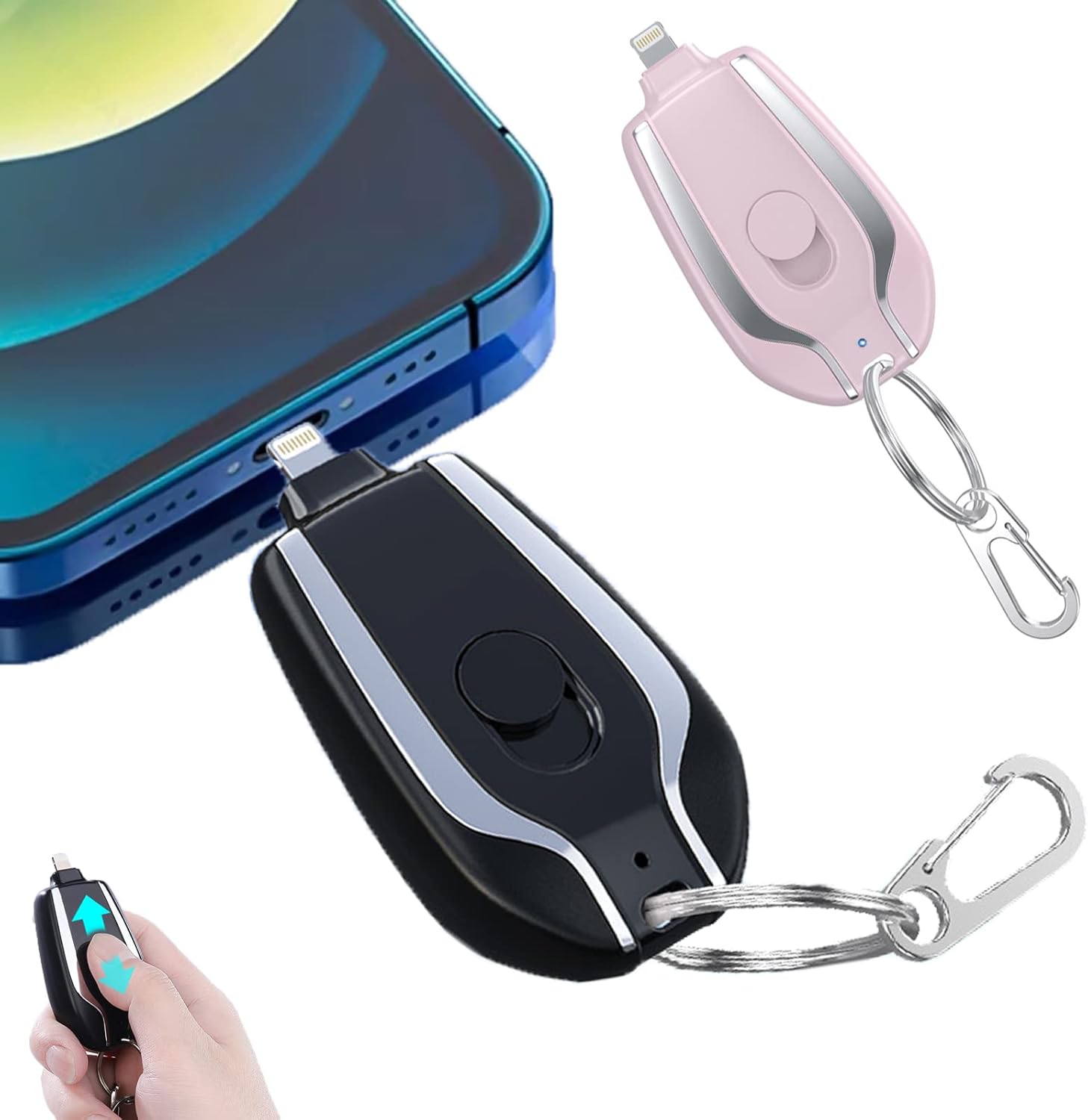 1500mah Mini Power Emergency Pod Llavero Portátil Inalámbrico Retráctil Teléfono Celular Llavero Cargador Ultra Compacto Carga Rápida para Viajes Al Aire Libre Uso De Emergencia,2 iPhone
