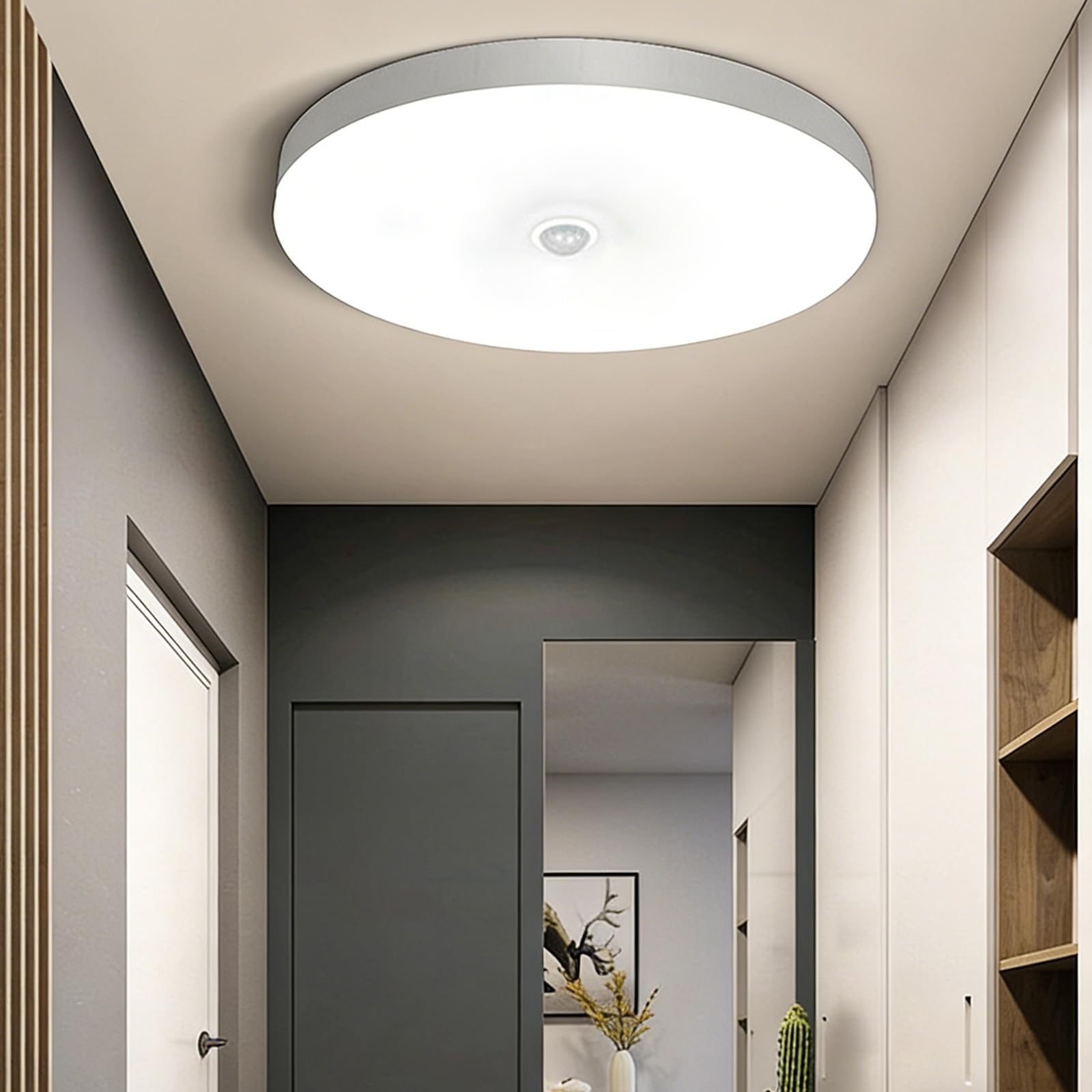 LED Lámpara de Techo con Sensor de Movimiento Moderno Redondo Plafon de Techo Acrílico Impermeable Iluminación Techo para Dormitorio Sala de Estar Pasillo Cocina (Blanco Luz Blanca,30cm)