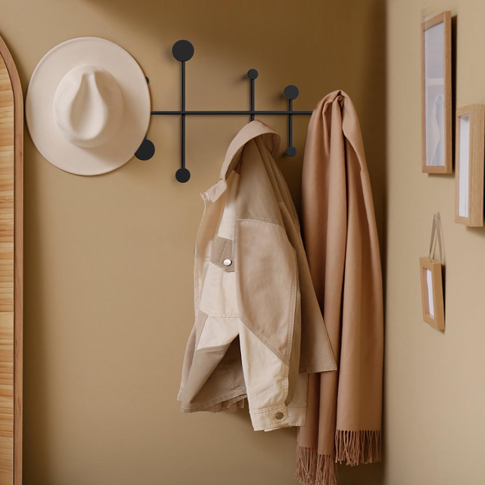 Appendiabiti da Parete e da Muro Moderno per Ingresso,Attaccapanni Elegante,Ideale per Mobili e Accessori d'Ingresso,Appendi Abiti per Muro per Ingresso,Soggiorno,Camera da letto (Nero)