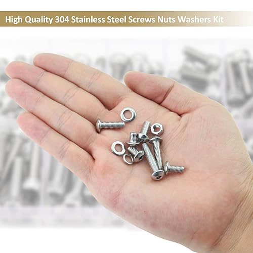Miniatura 5 de Kindroufly Juego de 242 piezas M5 x 68101216200.984 in, tornillos de cabeza de botón, tuercas y arandelas surtidas, acero inoxidable 304, rosca