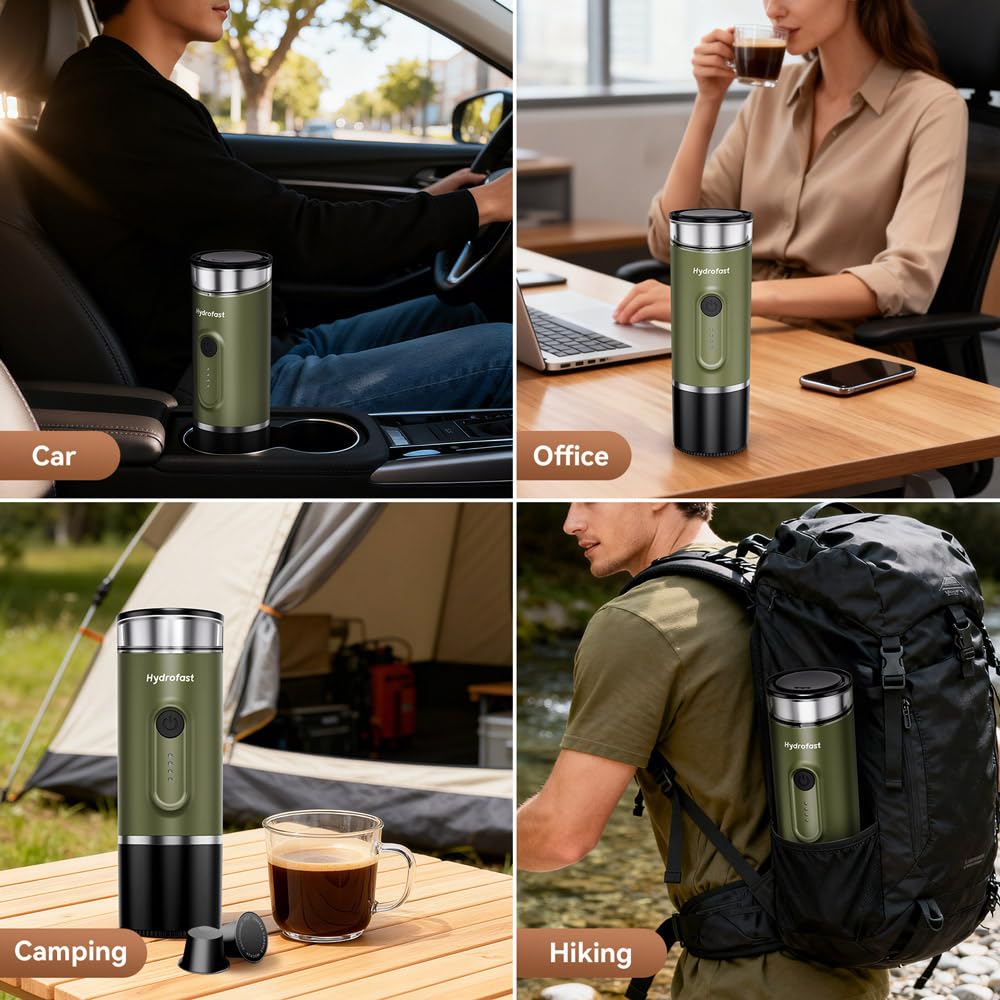 Cafetera de espresso portátil con batería de 7800 mAh, diseño ultraligero, fácil de viajar, 20 bar, autocalefacción, con cápsulas NS y suelo, para autocaravana