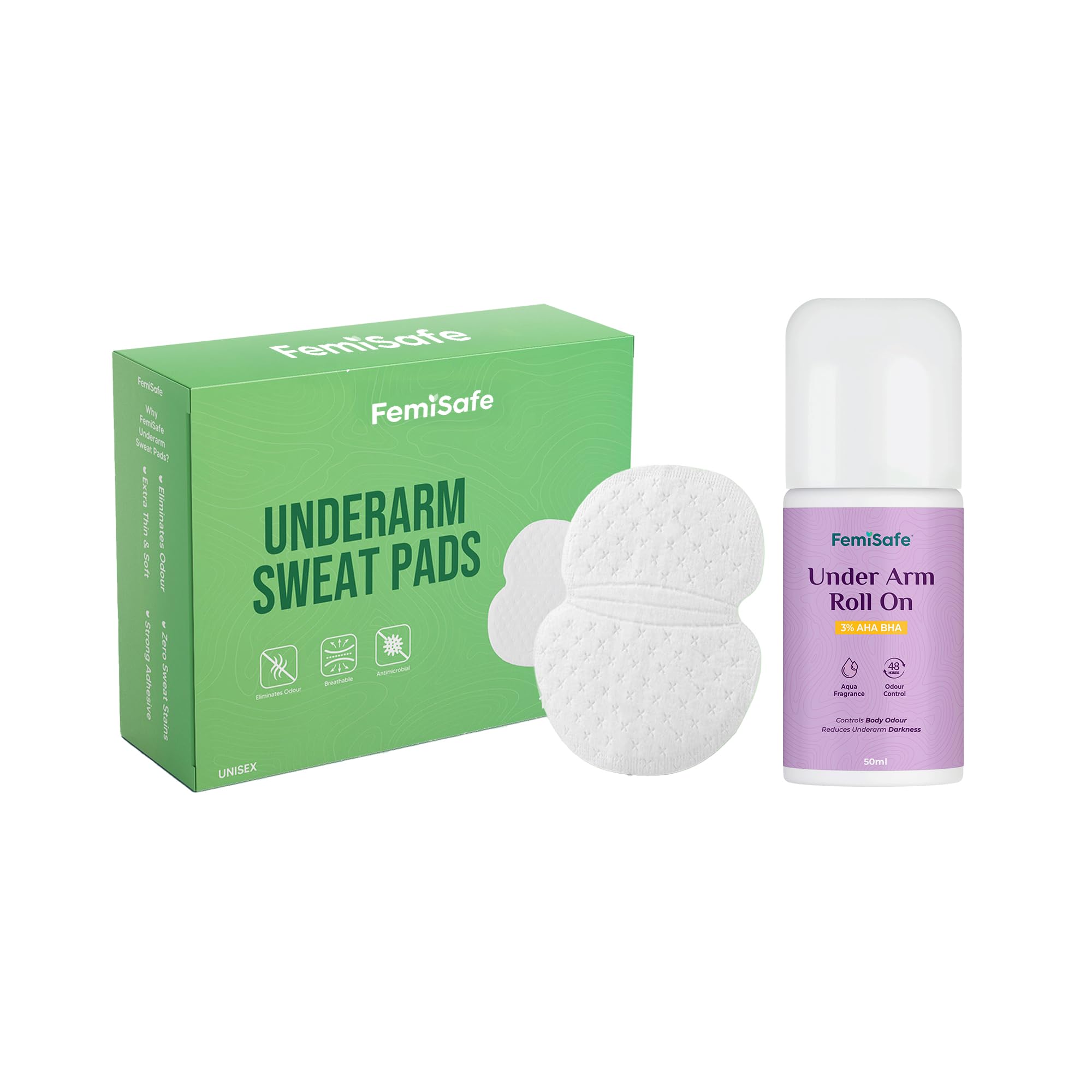 FemiSafe Underarm Care Combo | AHA BHA Roll-On (50ml) + 14 Ultra-Absorbent Sweat Pads | Reduces Pigmentation | 48-Hour Odour Protection | Skin-Friendly & Alcohol-Free | For Men & Women-image-20
