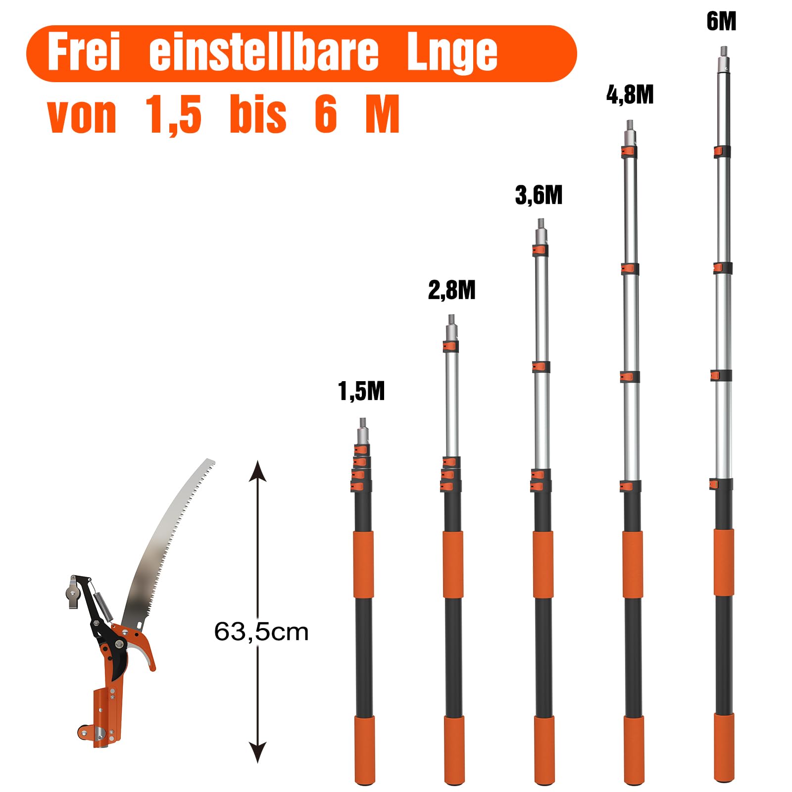 LAANPOLE 6m Manuelle hochentaster für Baumbeschneidung, Astsäge Teleskop mit 1,5-6m Teleskopstange, Baumsäge Teleskop für Gärten, Forstwirtschaft, Landwirtschaft
