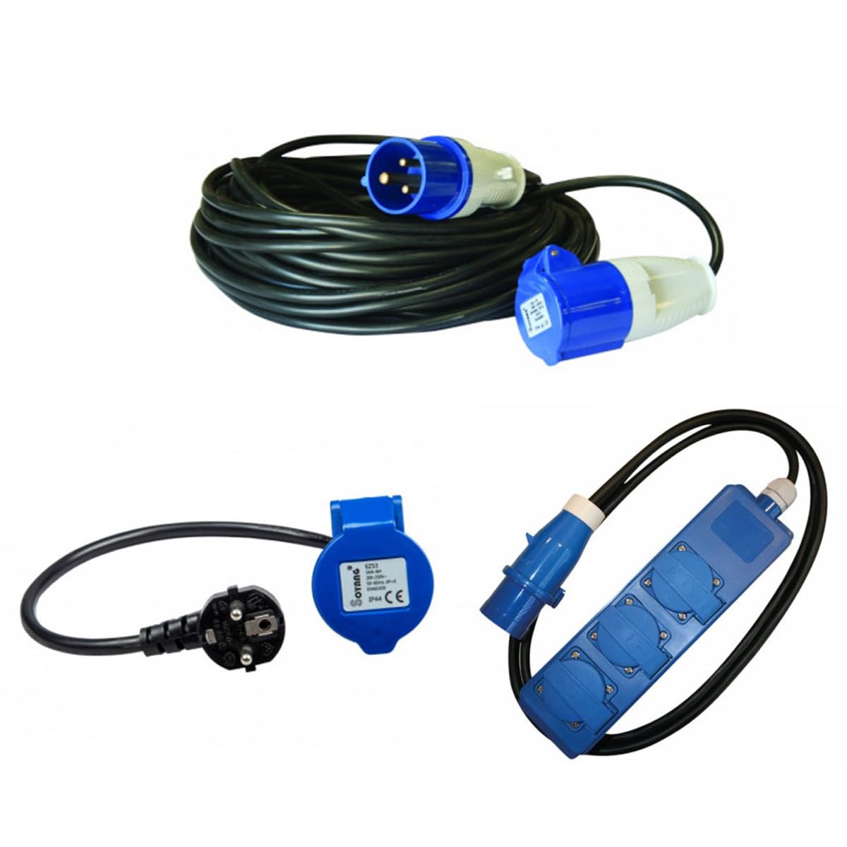 Antarion 15M Przedłużacz elektryczny P17 Plug + Adapter żeński P17 230V + HABA Przedłużacz zasilający 1,5 m Camping Car