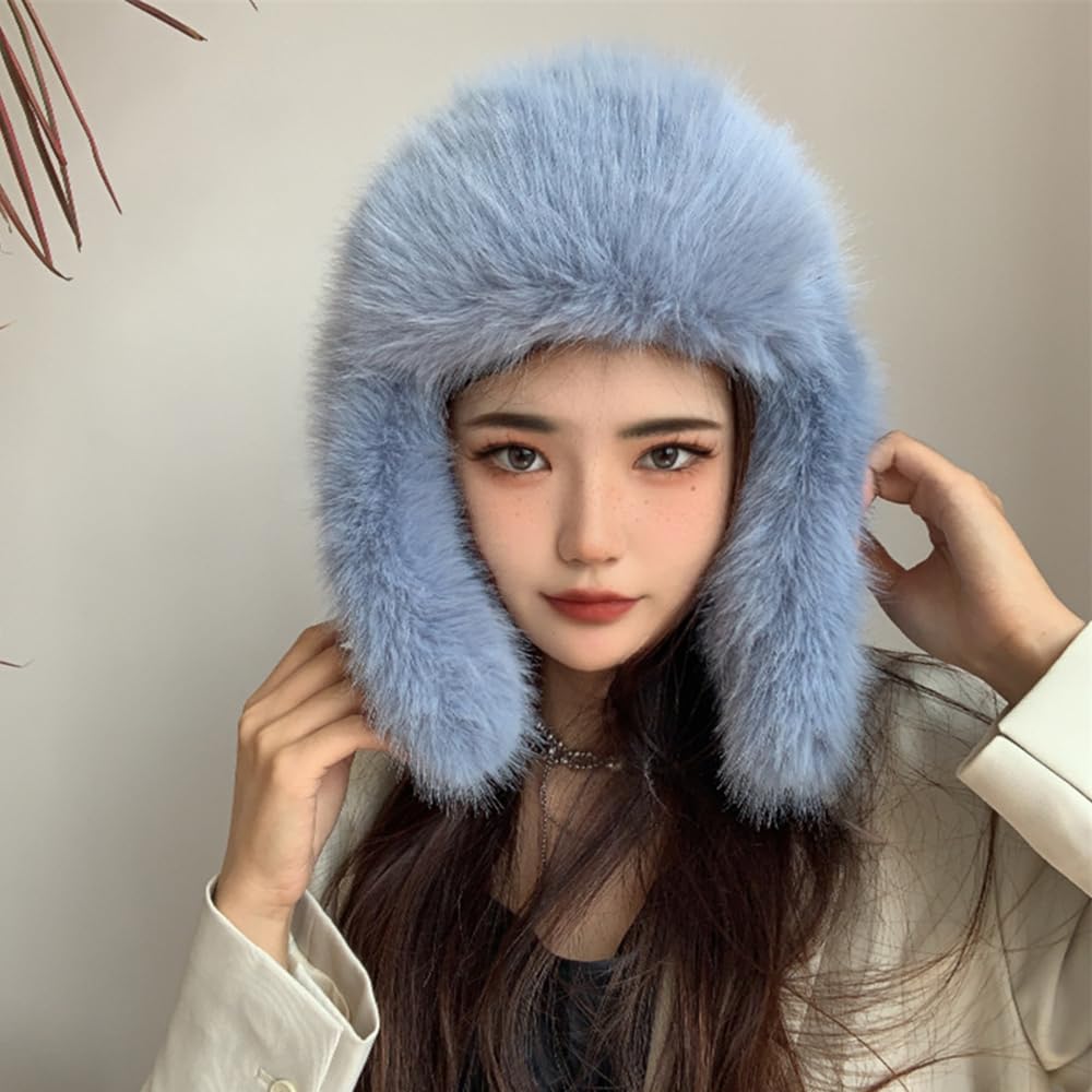 Lujoso sombrero de piel de visón sintético para mujer, sombrero de invierno simple de color puro, sombrero cálido de Ushanka