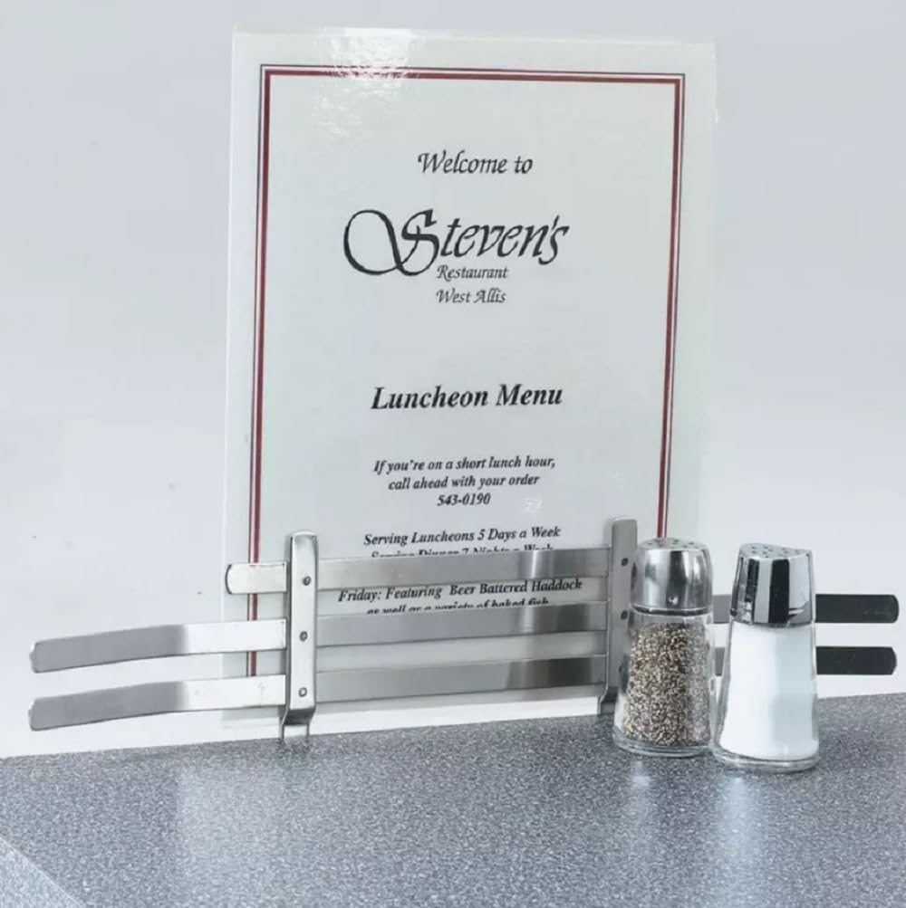 Soro Essentials- Stainless Steel Counter Set-Up Menu Card Holder- Wall Mounted Menu Card Holder Recipe Manual Holder Card Holders for Photos Food Signs in Restaurant Bars Hotel