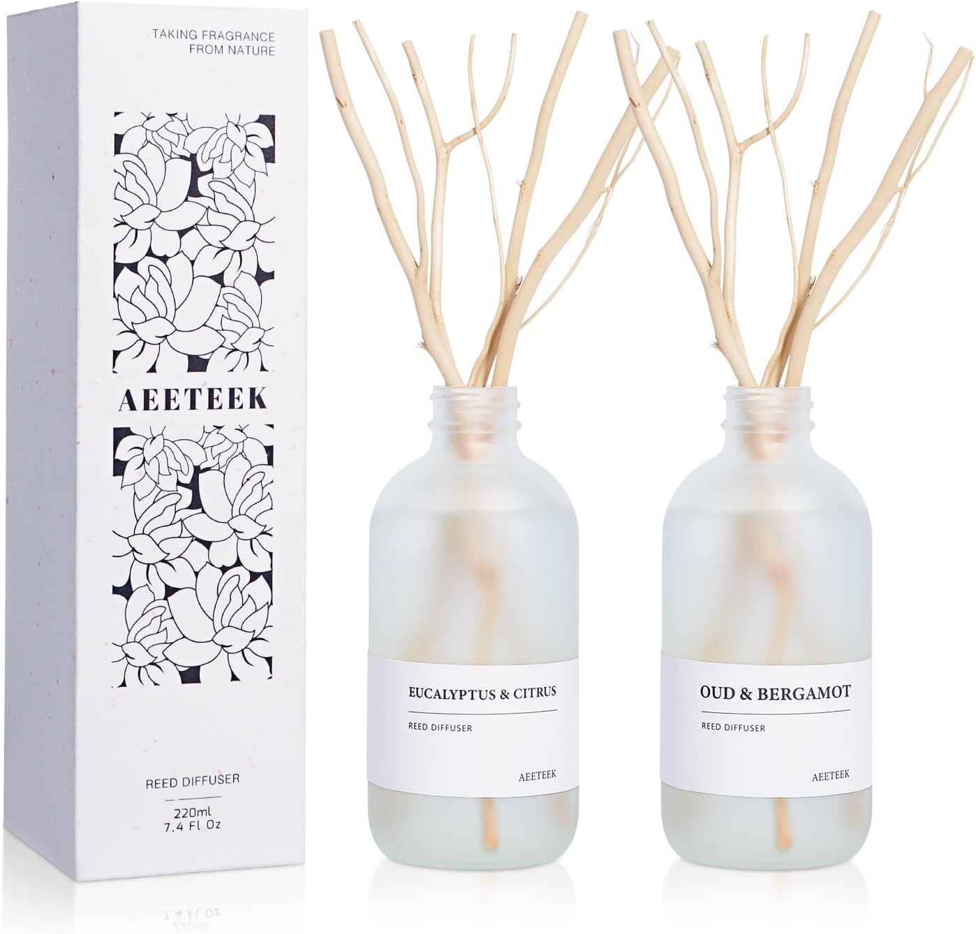 – Eucalyptus Citrus & Oud Bergamot Reed Diffuser Set of 2, 14.8 oz(220mlx2) Scented Oils with Willow Branches Diffuser Sticks, Long Lasting Essential Oil, Air Freshener for Home, Office
