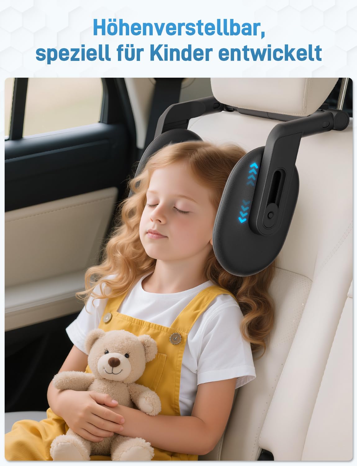 Oasser Auto Kopfstütze für Lange Fahrten, 360 Grad Rotation Kopfstützen verhindert Kopf gegen Scheibe für Kinder und Erwachsene, Höhenverstellbar 140-190cm Autositz Kissen