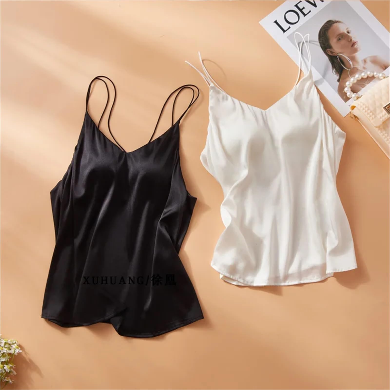 Camisola de Verano for Mujer, cómoda, de Seda Morera Lisa, con Tirantes Finos y Sujetador, Ropa Interior Sencilla for Mujer para Uso Diario, Viajes