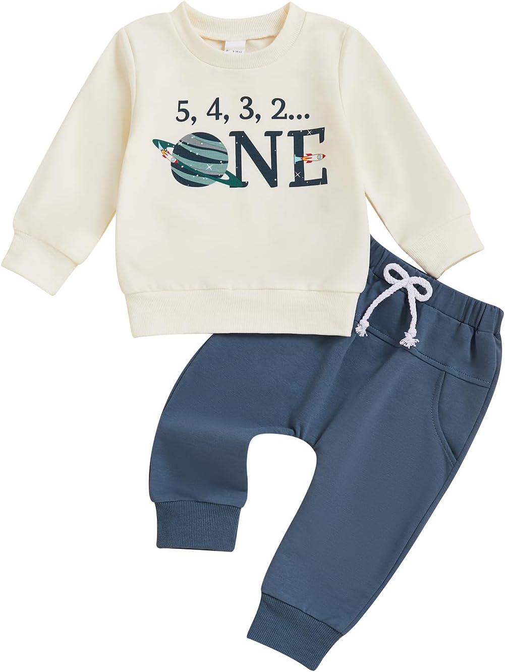 Baby Boy First Birthday Outfit Letters Printed Long Sleeve Crewneck Sweatshirt Tops Pants Cute Cake Smash Outfit