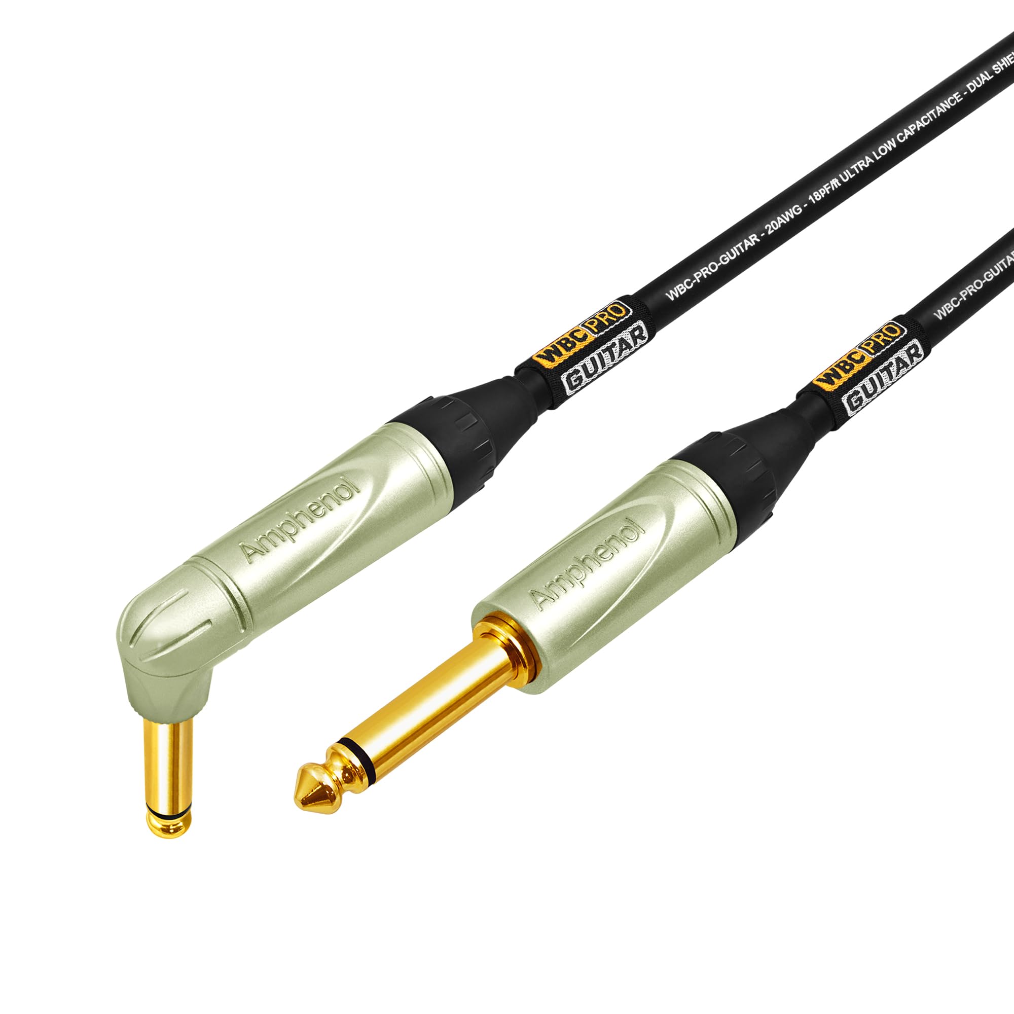 WBC-PRO-Guitarra de 12 pies, 20 AWG, tapa baja (18 pF/pie), grado profesional, a base de grafito, cable de guitarra de doble blindaje, bajo, instrumento con conectores TS dorados Amphenol QM2R-AU y