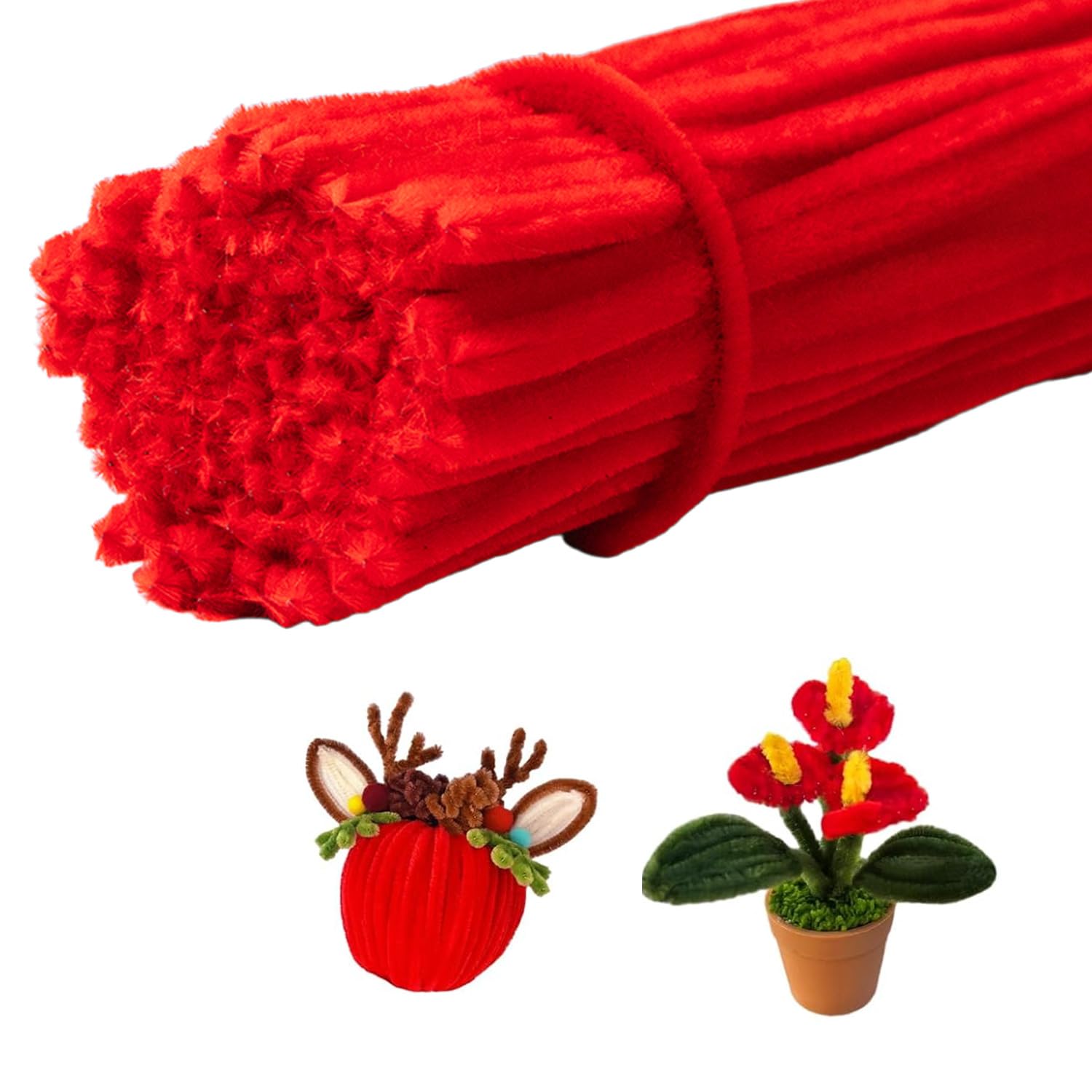 100 Pieces Pipe Cleaners Chenille Stem, Red Colors Pipe Cleaners Set for Pipe Cleaners Christmas DIY Arts Crafts Decorations, Chenille Stems Pipe Cleaners (Red)