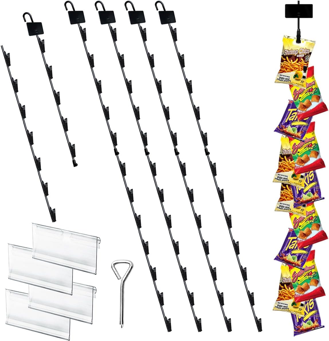 Chip Hanger Strips Hooks Display Hanging with Chip Greeting Card Party Merchandise Vendors Potato Bag Holder Snack (12 Clips 4 Pack)