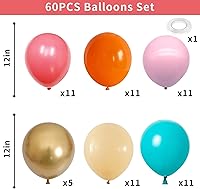 Vista 2 de Globos de color rosa, azul y naranja, 60 globos de fiesta color turquesa coral pastel, globos dorados metálicos beige nude, globo de novia