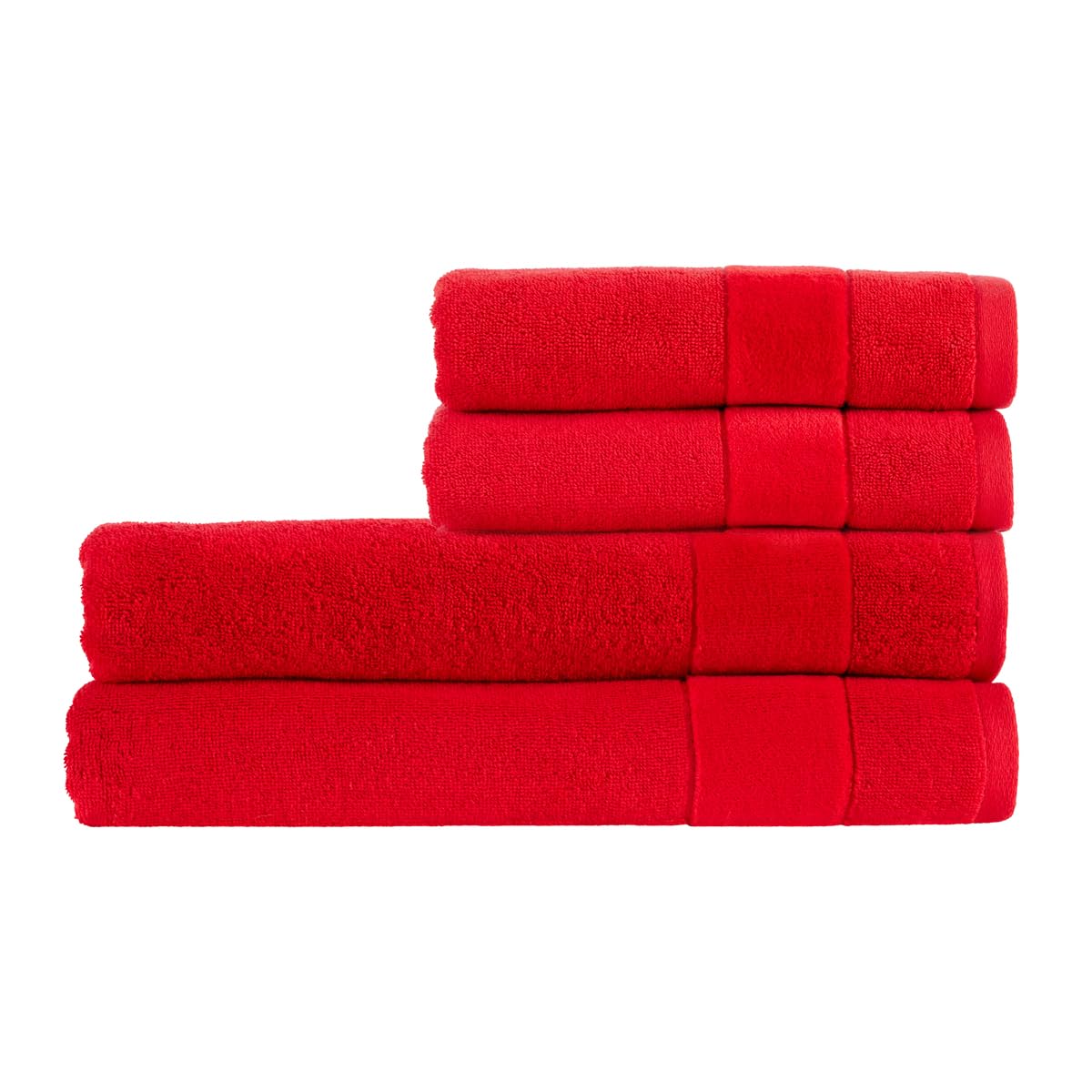 Christy Prism Bath Sheet Set | 4 pieces | Vibrant Colours | 100% Turkish Cotton | Super Soft and Fluffy | Quick Dry | 2 Bath Sheets 2 Hand Towels | Fire Engine Red