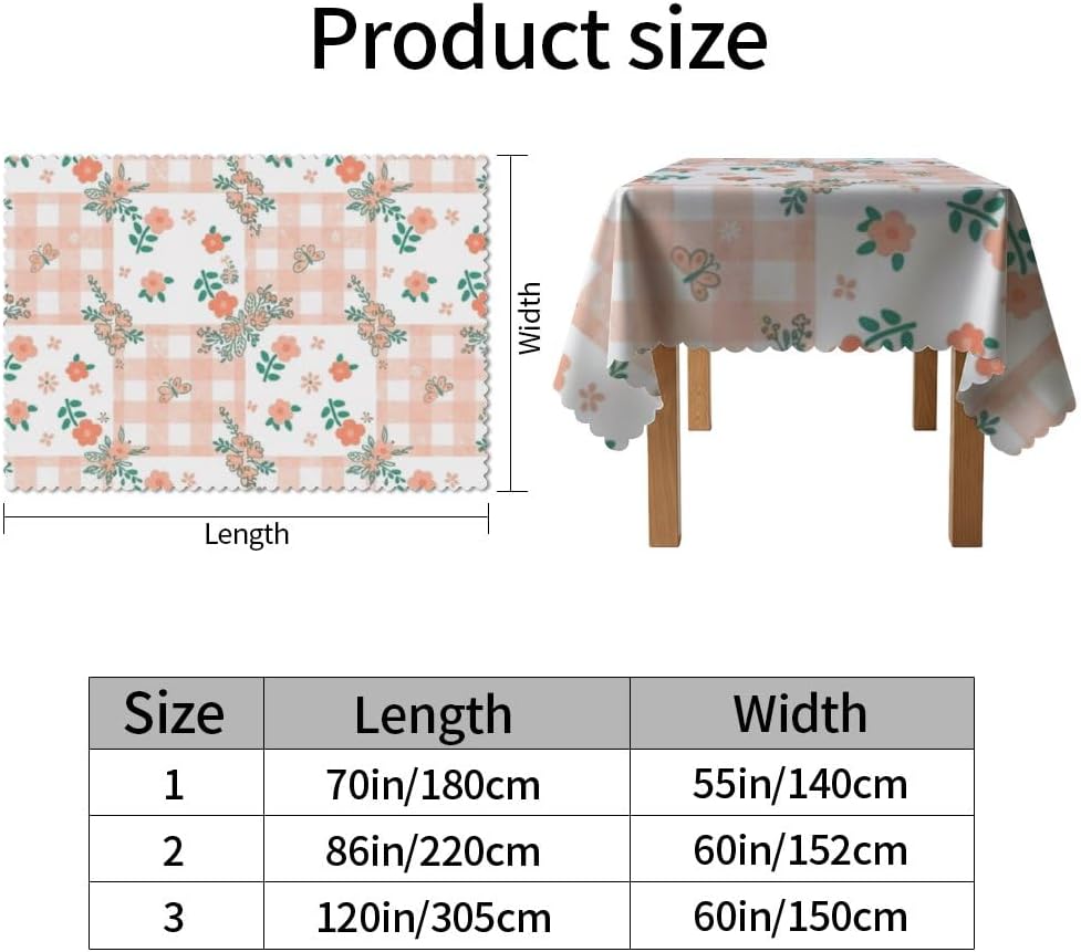 Checkered Print Rectangle Tablecloth 60x120 in, Fitted Girly First Birthday Party, 4Th Birthday Decorations Girl Tropical Tablecloth for Seasonal Farm Party Camping Table Cover