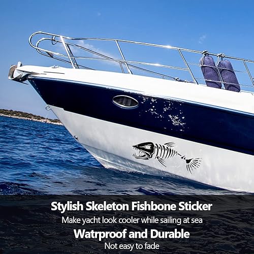 Miniatura 9 de Calcomanías de pez esqueleto de barco de tamaño grande de 8 pulgadas de ancho x 28 pulgadas de largo, decoración de huesos de tiburón marino,