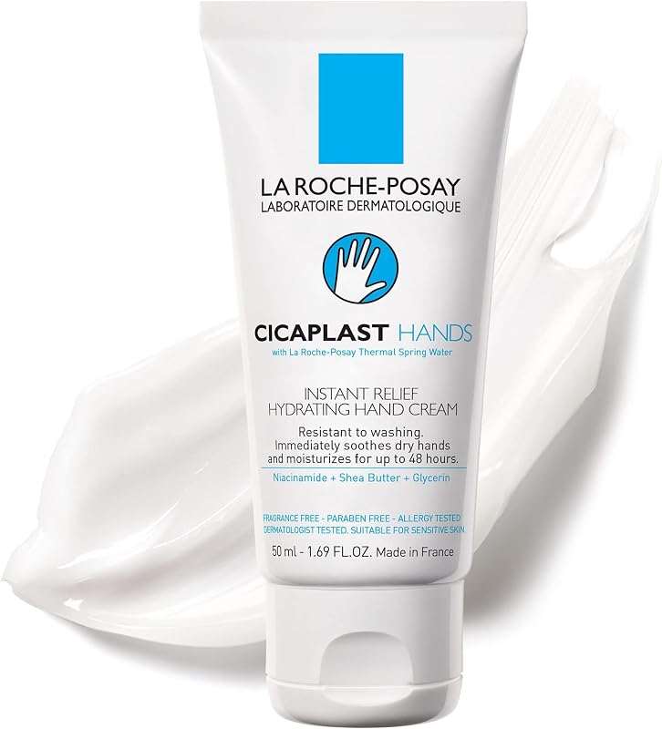 Crema de manos La Roche-Posay Cicaplast con manteca de karité para manos secas | Loción de manos de alivio instantáneo con niacinamida y glicerina. Para manos secas y agrietadas con un tacto no graso. Sin fragancia.