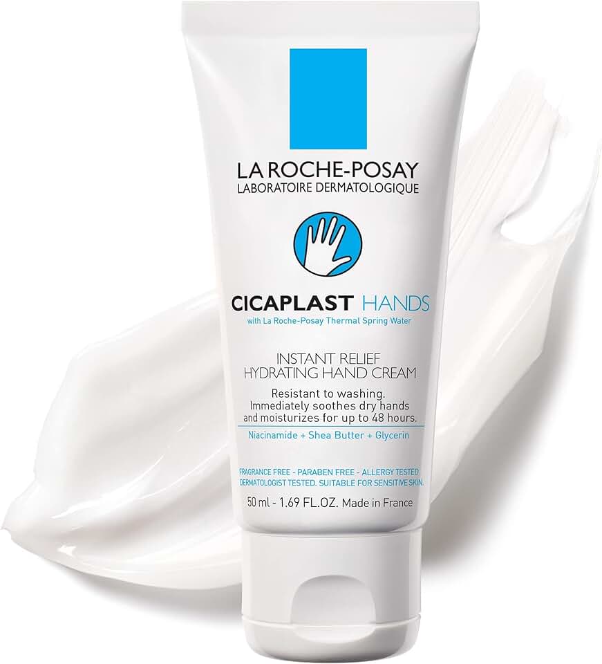 La Roche-Posay Cicaplast Hand Cream, Instant Relief Moisturizing Hand Lotion for Dry Hands, Shea Butter Lotion for Dry Cracked Hands, Non Greasy, Fragrance Free