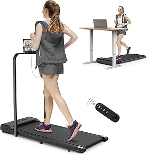 HomeFitnessCode Under Desk Treadmill, 2 in 1 Ultra Slim Portable Walking Pad Treadmill, Installation-Free with 1-10 km/h, Remote Control and LED Display for Office Home Use