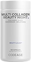 Vista 1 de Codeage Multi Collagen Protein Beauty Night - Melatonina, bisglicinato de magnesio, 5-HTP, L-teanina, flor de lavanda inglesa, caldo de hueso