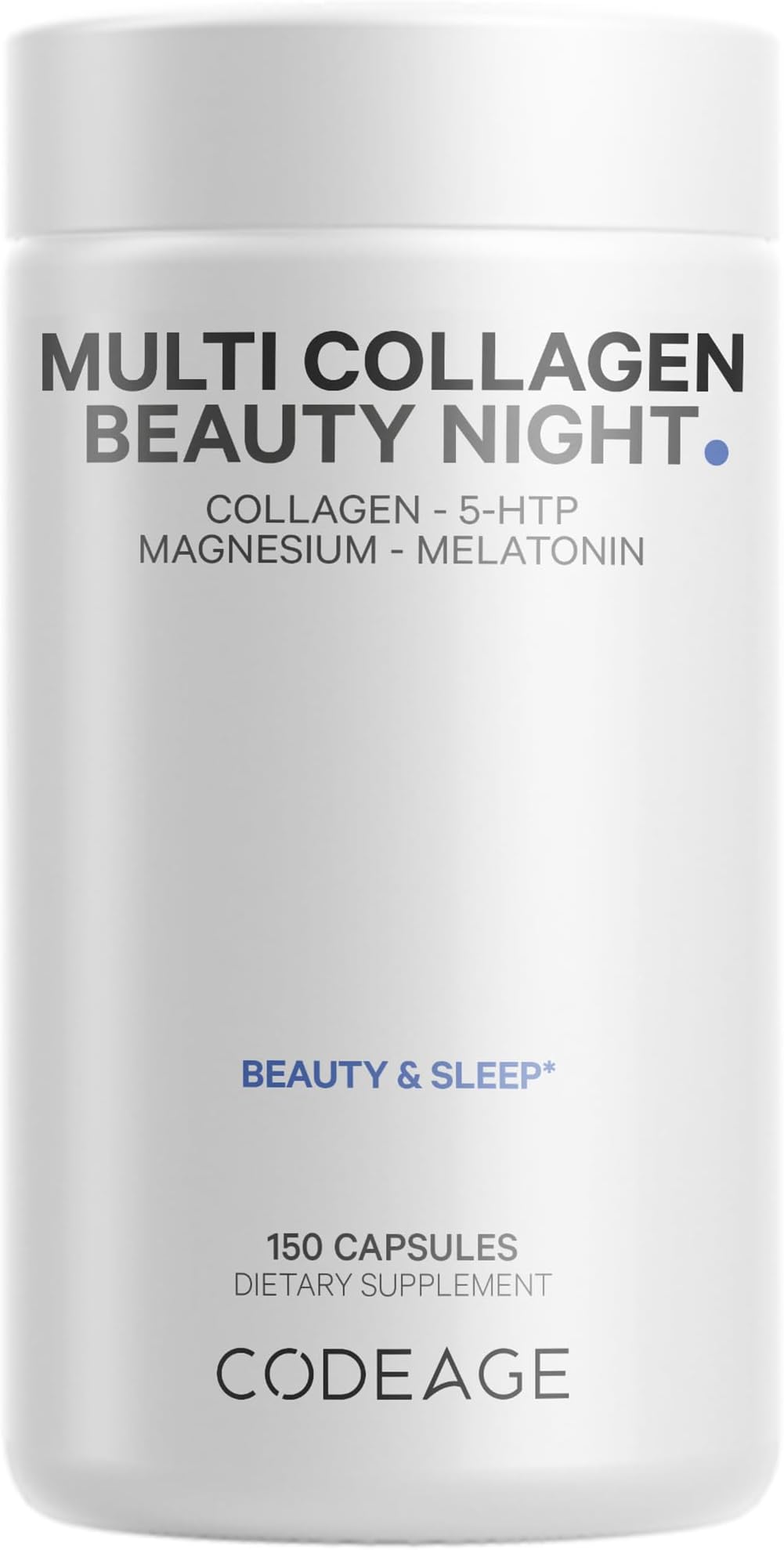 Multi Collagen Protein Beauty Night - Melatonin, Magnesium Bisglycinate, 5-HTP, L-Theanine, English Lavender Flower, Bone Broth - Vitamins - Supplement - Sleep Pills - Non-GMO - 150 Capsules