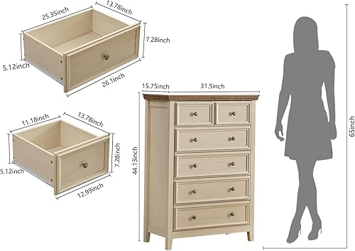 Miniatura 2 de BLANKSPACE Cómoda moderna de 6 cajones, cómoda para dormitorio, organizador de cajones de madera con perillas de metal, armario de madera de gran