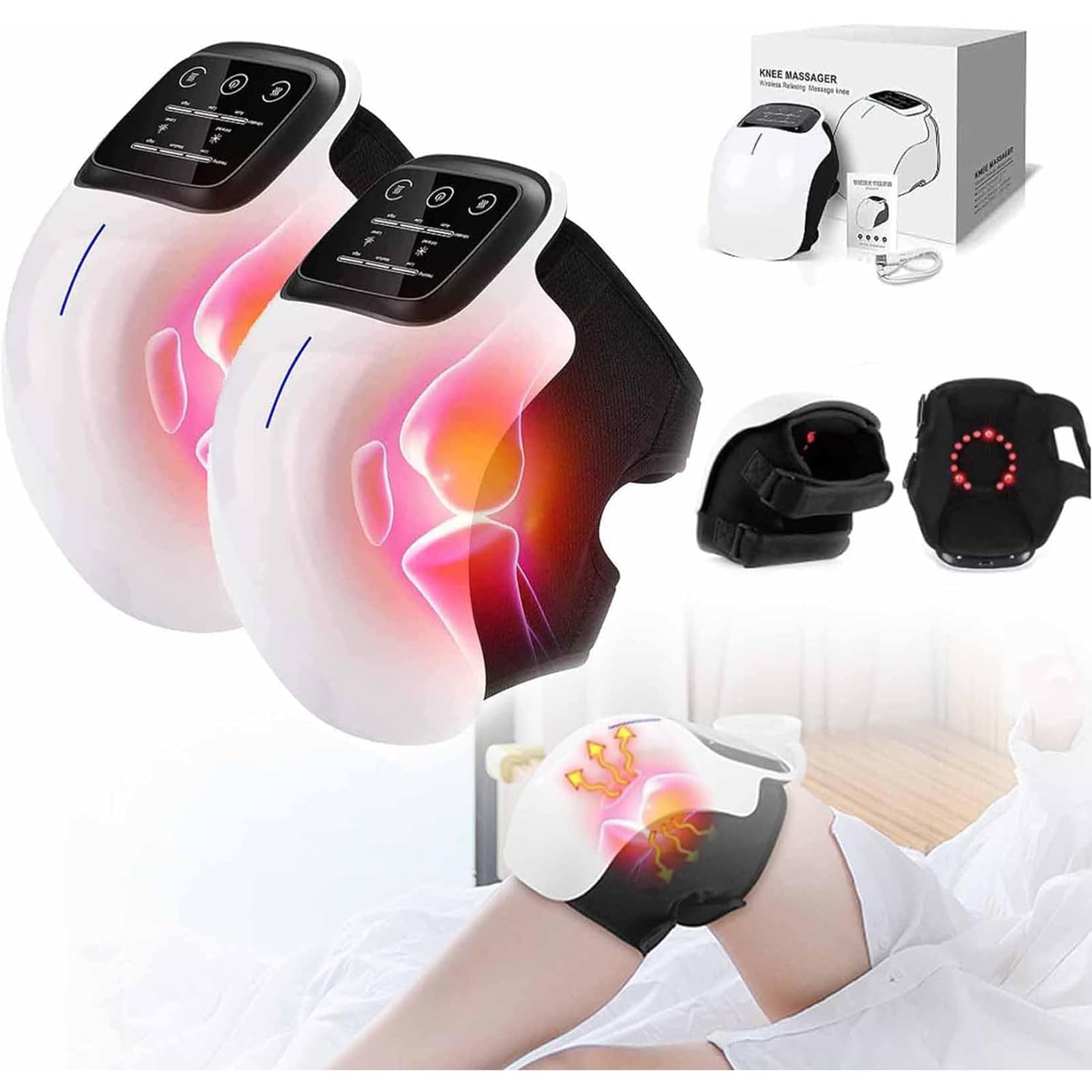 Masajeador de Rodilla, Terapia de Gel inalámbrico para Rodilla, masajeador de Rodilla inalámbrico con calefacción por Infrarrojos y vibración para aliviar el Dolor en Las articulaciones