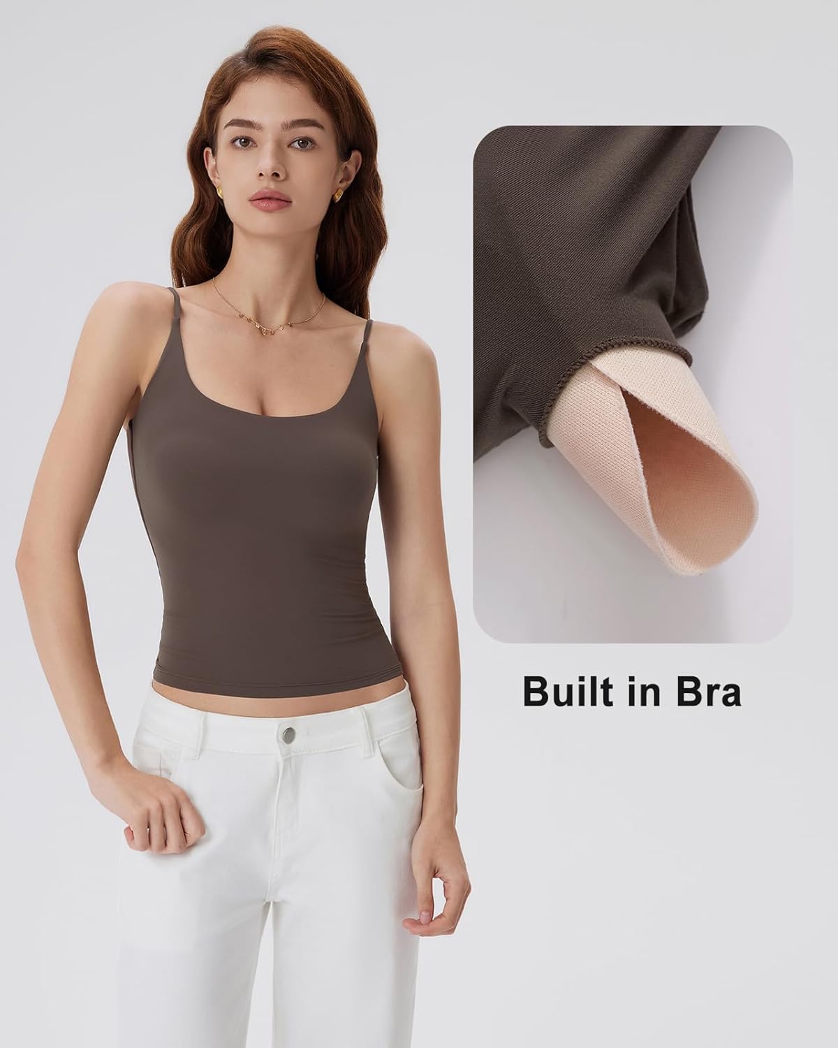 SUUKSESS Women Padded Scoop Neck Tank Tops Double Line Going Out Basic Camisole Top - Image 4