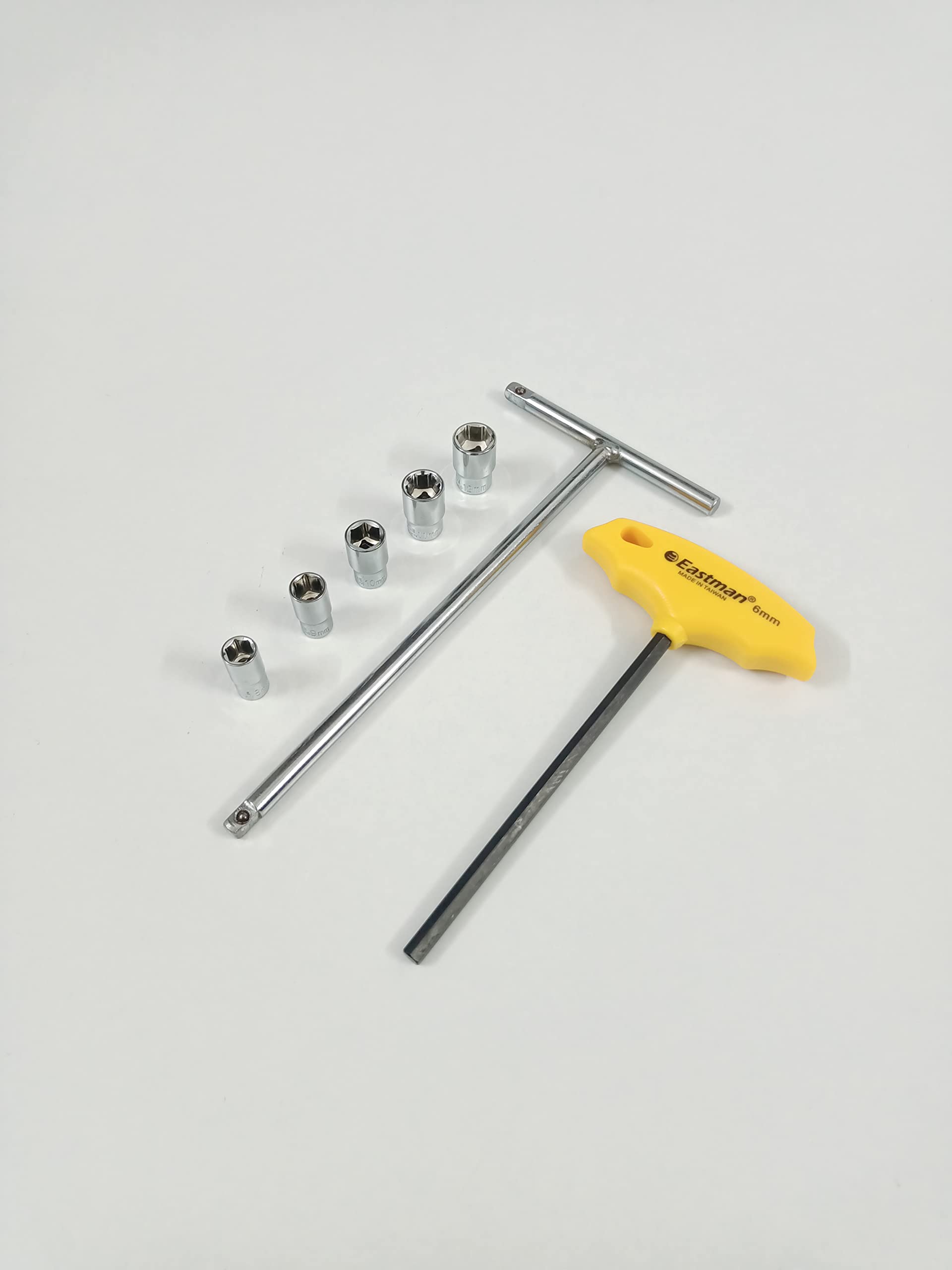 1/4" Drive T-Handle with 8mm, 9mm, 10mm, 11mm and 12mm Hex Socket Set and 6mm Hex Allen Key, Anti-Slip & Anti-Corrosion properties (Combo 14)