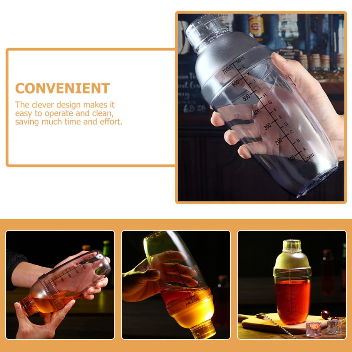 Ciieeo Shaker per Cocktail 700ml in Plastica, Shaker per Bevande Graduato, Tecnologia di Tenuta ad Alta Tenuta, per Bartender, Casa e Bar