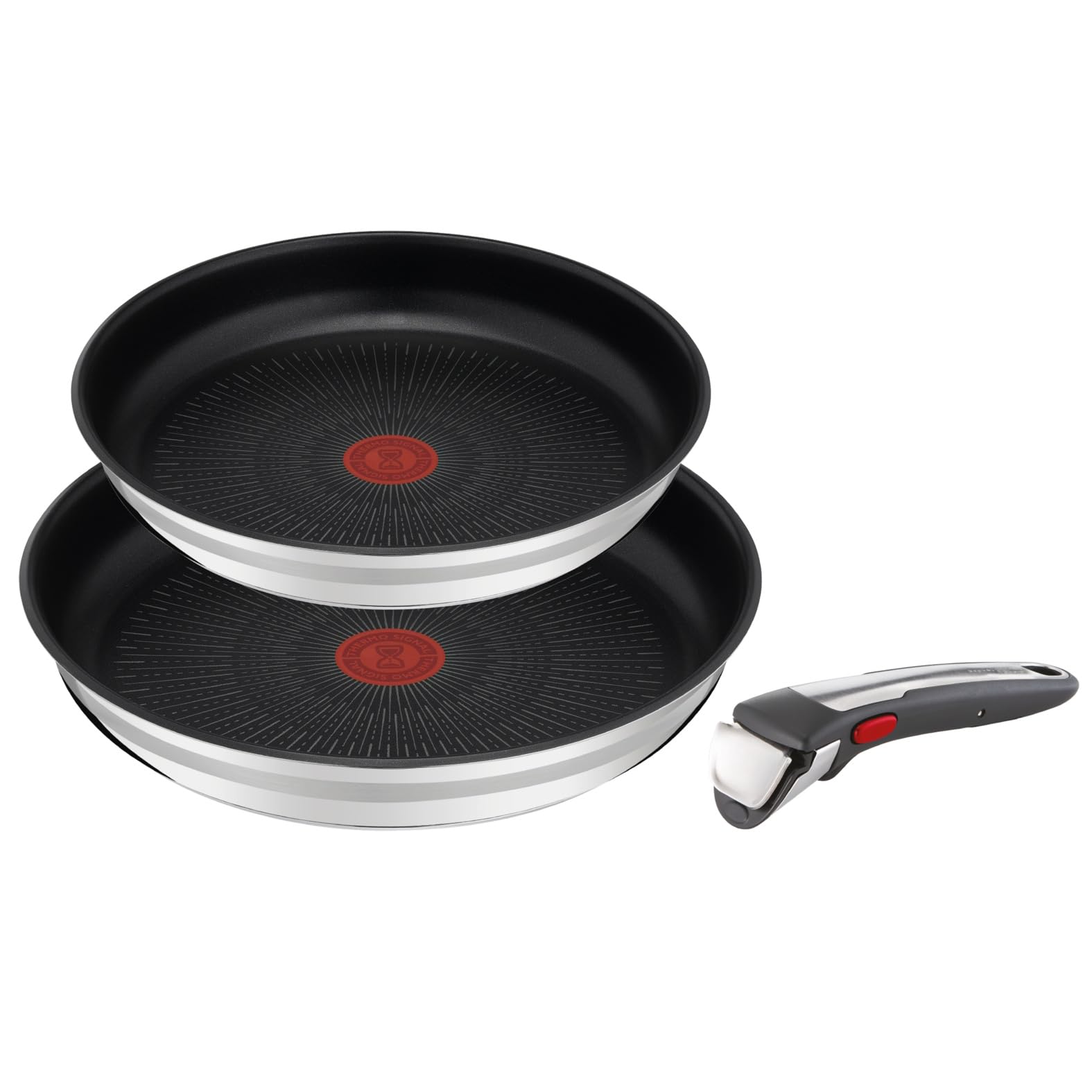 Jamie Oliver by Tefal Ingenio 3-teiliges Pfannenset abnehmbarer Griff, 24/28 cm, stapelbar, platzsparend, Pfannenset Induktion mit Antihaftversiegelung, einfache Handhabung und Reinigung, L97691