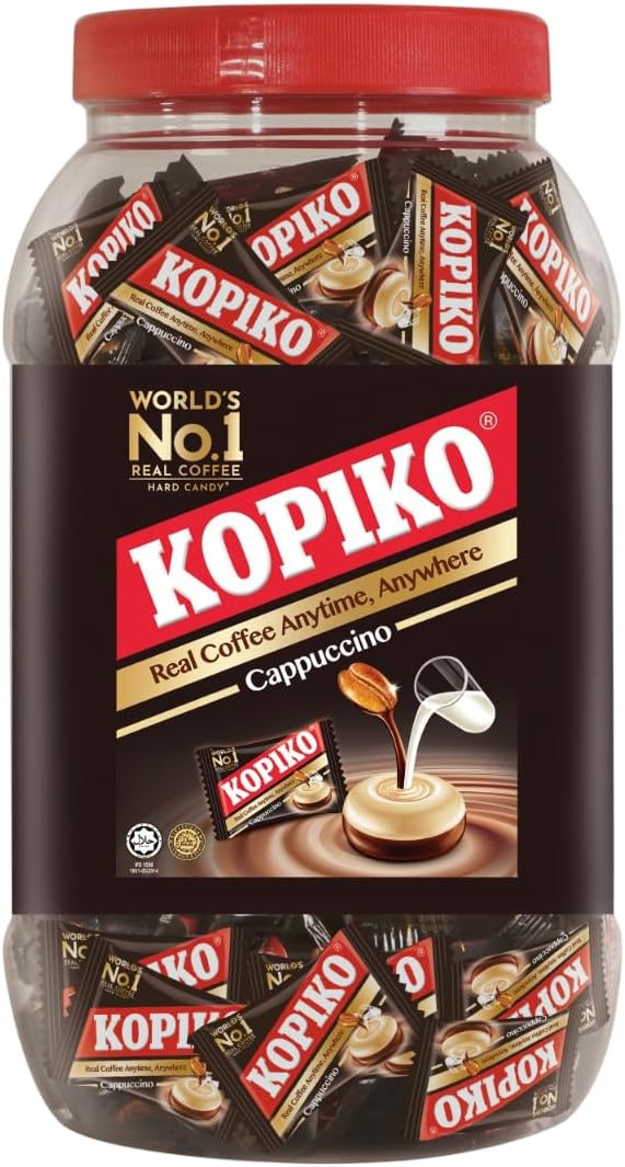 Kopiko Cappuccino Candy – Bold-Tasty Hard Candy from Indonesia with Real Coffee Extract – A Satisfying Boost for On-the-Go Energy (28.2oz Jar)