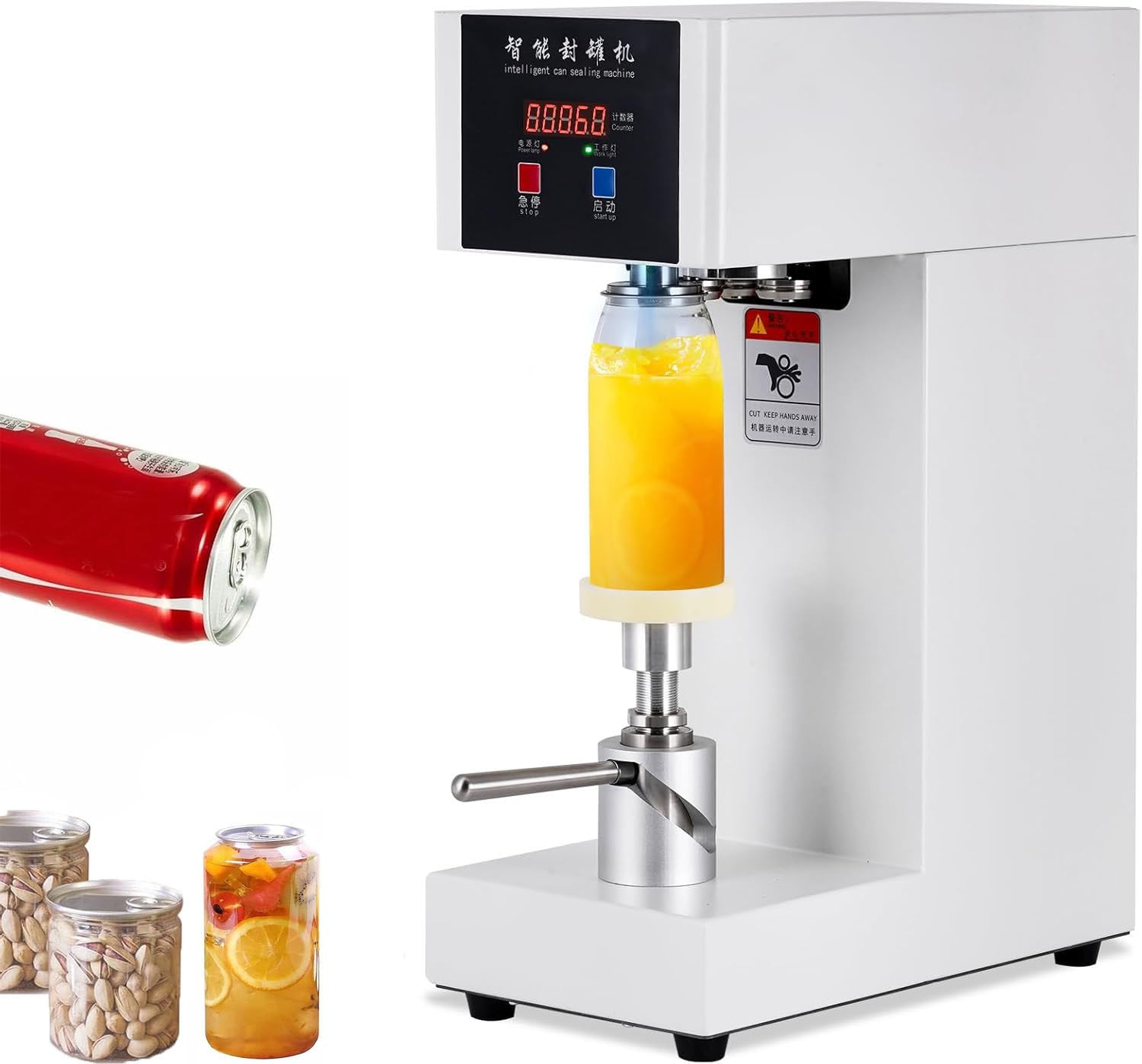 LjlXanthiper 180w Electric Cup Sealer Machine,Commercial Can Sealer Machine,With Intelligent Control Panel,2.2” Diameter,5.7”-7.9” Height Adjustable,For Juice,Bubble Tea,Beer White