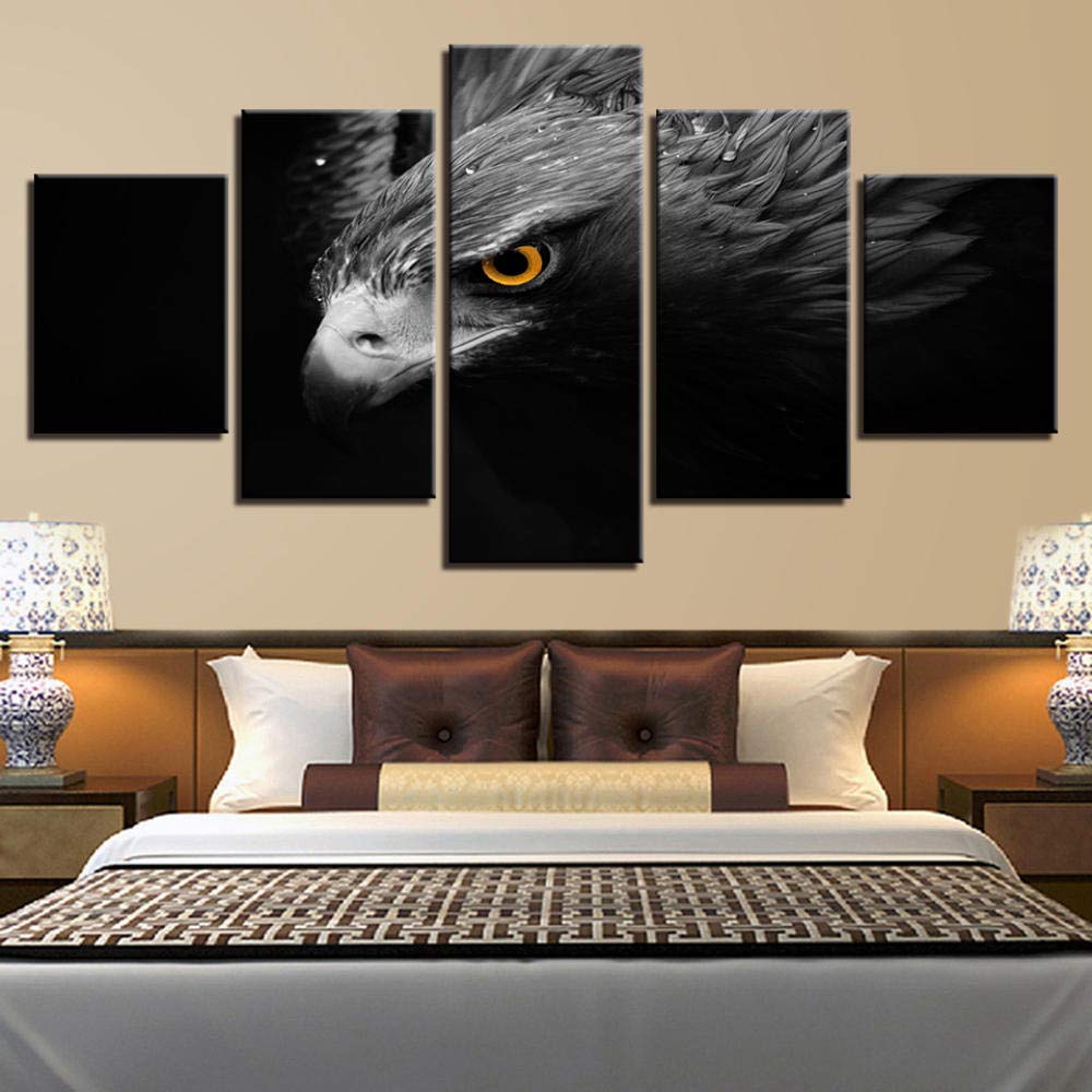 SFDHG 5 piece canvas Gray Eagle Crow Animals Bird decoration wall artpieces canvas livingliving room wall-No Frame-110x60Cm