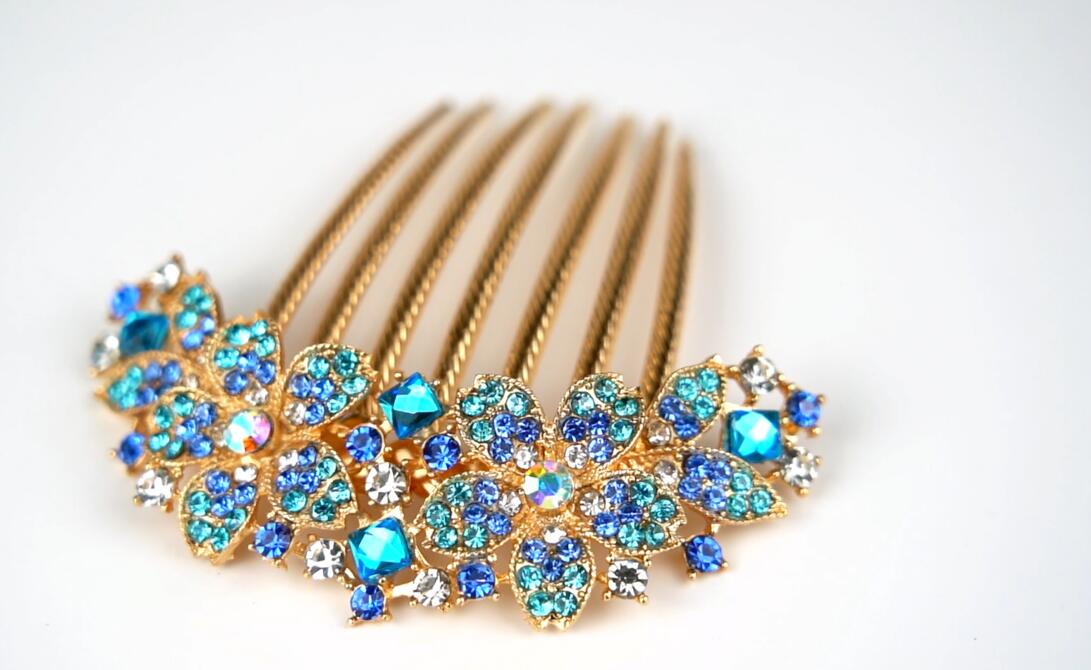 TWO (2) French Design MO T-01 ENAMEL FLOWERS with rhinestones large hair combs MO | Accessories | Two 2 French Design Mo T Enamel Flowers  main image 3