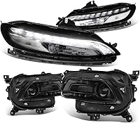 Vista 10 de Auto Dynasty Conjunto de faros LED DRL compatibles con Jeep Cherokee 2014-2018, 4 pares de faros halógenos de repuesto con tira de luz