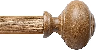 Wood Curtain Rods for Windows 48 to 84 Inch(4-7ft),1 Inch Heavy Duty Curtain Rods with Imitation Wood Grain Finials, Boho Adjustable Drapery Rod of Window Treatment