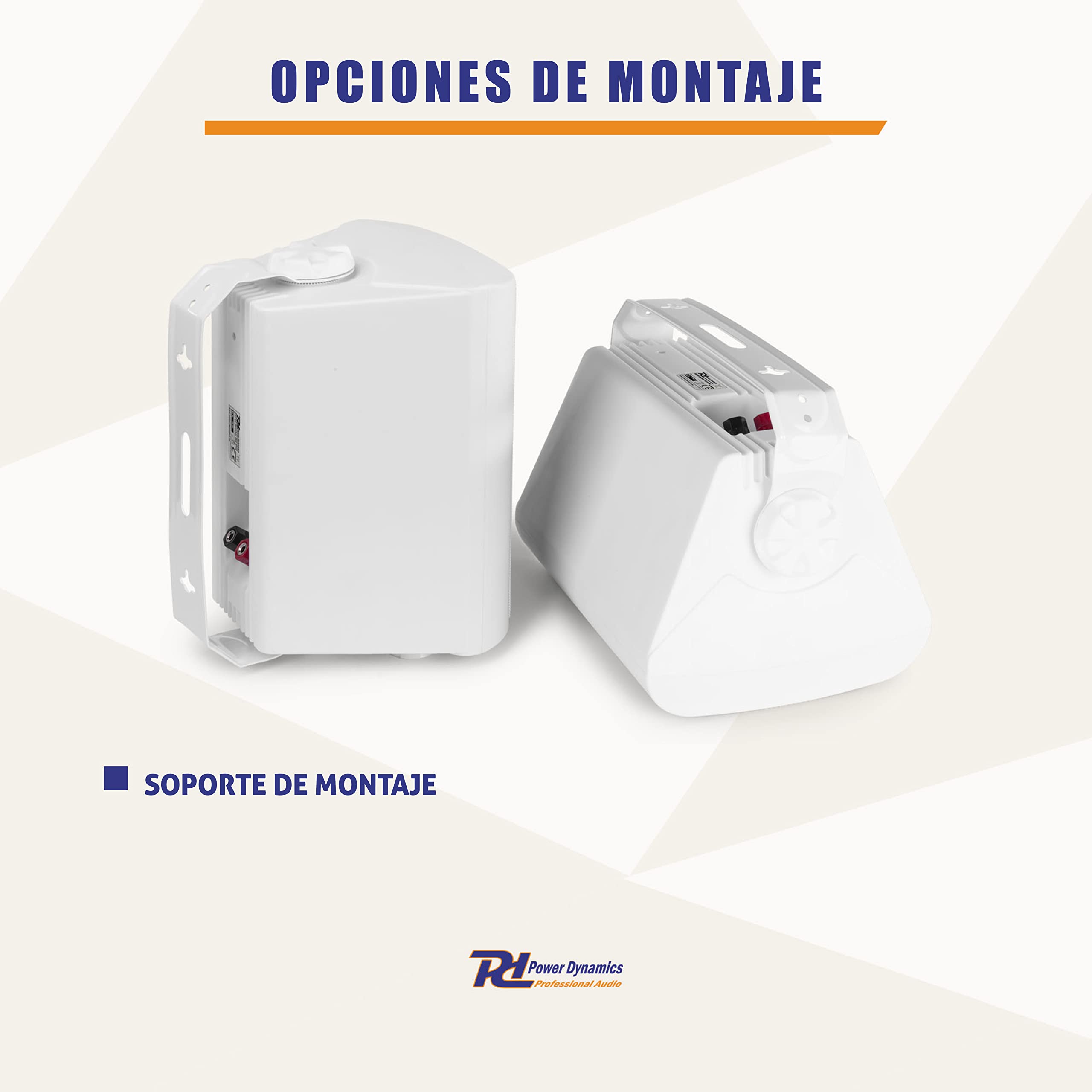 Power Dynamics BGO50 - Juego de 2 altavoces 120w - Altavoz de pared de 2 vías para interior y exterior para montaje fijo en pared y techo. Juego de cajas acusticas para hogar, terrazas, bares - Blanco