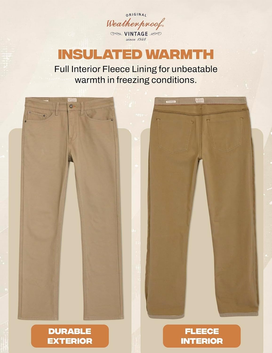 Weatherproof Vintage Fleece Lined Pants Men's - Regular Fit | Soft & Warm, Cold Weather Insulated Canvas Winter Pants for Men - Image 2