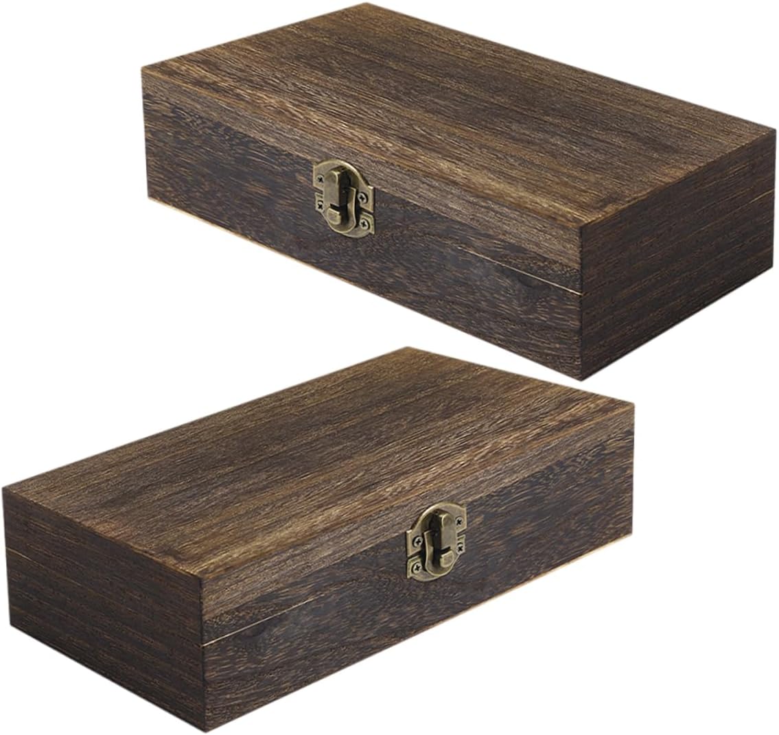 Ciieeo 2Pcs Wooden Car Storage Box with Flip Lid Durable Rectangular Organizer for Car Essentials Stylish Retro Design Buckle Closure and Easy Access for Keeping