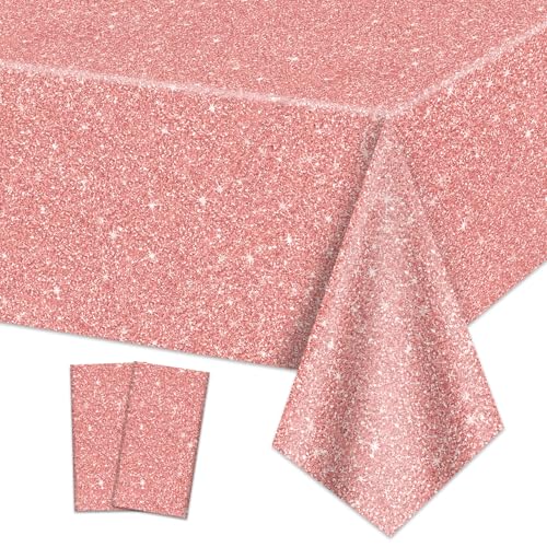 QUERICKY Paquet de 2 nappes en Or Rose, 220x130cm Couverture de Table imprimée en Paillettes d’Or Rose, décorations de Paillettes en Or Rose pour Les...