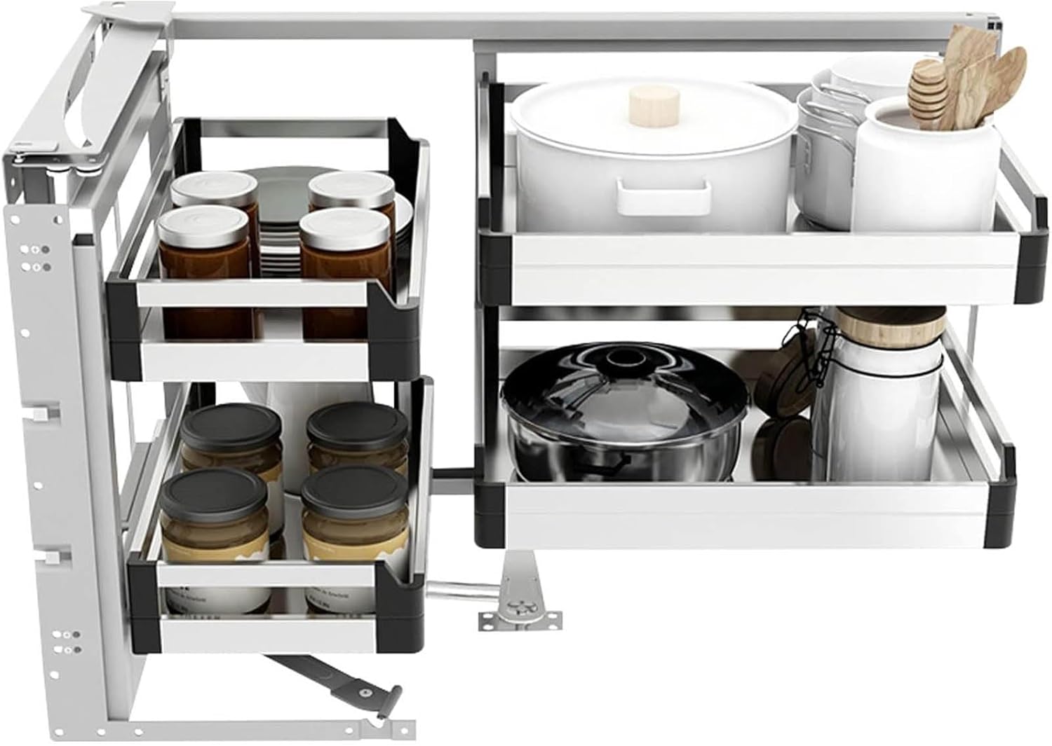 Blind Corner Cabinet - Pull Out Chrome Soft Close Optimizer for Kitchen - Maximize Space in Blind Corners - Efficient Storage Solution for Kitchen Cabinets,Pull Out to The Right