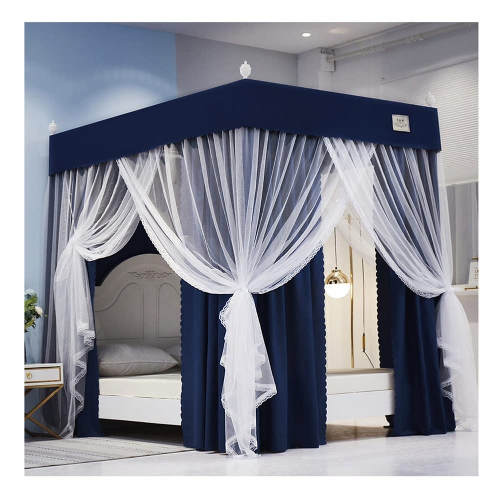 GJMSSMY Modern bed canopy mosquito net, single bed double bed bedroom romantic decoration bed curtain, with metal bracket (Color : Blue-1, Size : 150X200cm/59X79inch)